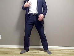 A Perverted Businessman Gets Horny On His Way To Work And Ejaculates Profusely In His Suit