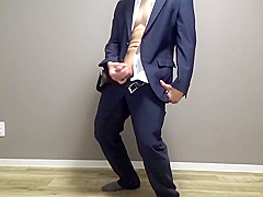 A Perverted Businessman Gets Horny On His Way To Work And Ejaculates Profusely In His Suit