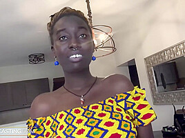 African Casting - Tall Ebony Amateur Slobbers All Over Big White Cock