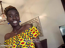 African Casting - Tall Ebony Amateur Slobbers All Over Big White Cock