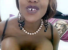 African sexy black panter plays with lactating big tits