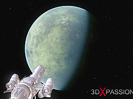 Alien lesbian sex in sci-fi lab  Female android plays with an alien