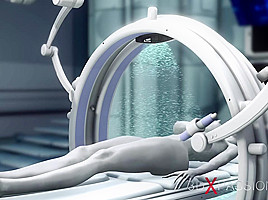 Alien lesbian sex in sci-fi lab  Female android plays with an alien