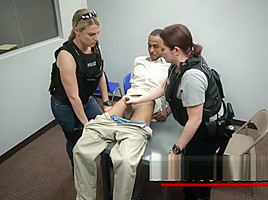 Alledged criminal gets stripped down and fucked by horny milf cops