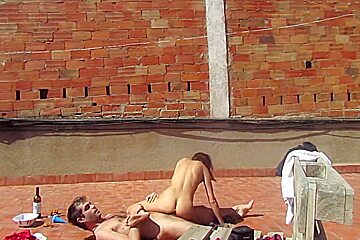 Amateur Couple Fucking At The Terrace, Outside Sex