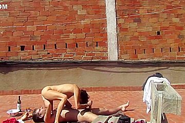 Amateur Couple Fucking At The Terrace, Outside Sex