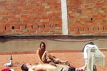 Amateur Couple Fucking At The Terrace, Outside Sex