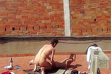 Amateur Couple Fucking At The Terrace, Outside Sex