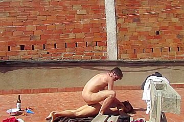 Amateur Couple Fucking At The Terrace, Outside Sex