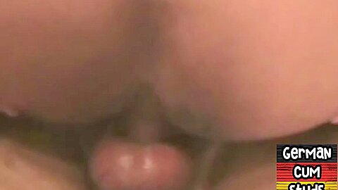 Amateur German hunk rides cock in 3some while jerked