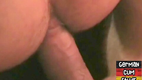 Amateur German hunk rides cock in 3some while jerked