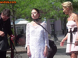 Amateur public babe whipped in group voyeuristic sex