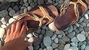 Anabell & Aspen & Jocelyn in a horny couple having hardcore sex on the beach