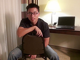 Asian cute glasses muscle boy having cumshot front of cam