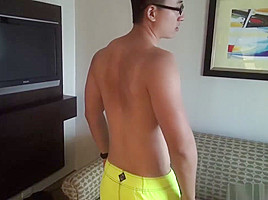 Asian cute glasses muscle boy having cumshot front of cam