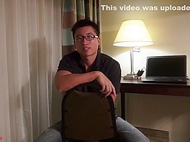Asian cute glasses muscle boy having cumshot front of cam