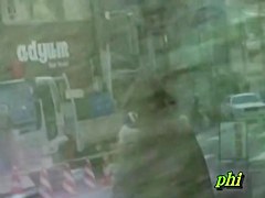 Asian babe wearing no panties gets street sharked in a park