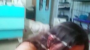 BBQ wife playing on phone while smoking and sucking
