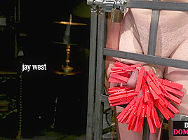 BDSM CFNM latex domina torments her sub with CBT n whipping