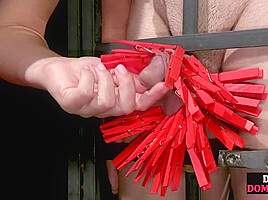 BDSM CFNM latex domina torments her sub with CBT n whipping