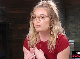 BDSM babe sub with glasses pussytoyed by kinky CMNF master