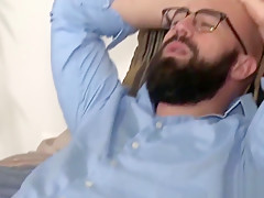 Bearded hunk in specs bareback fucks