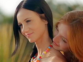 Beautiful Lesbians Oiled and Licking Outdoors