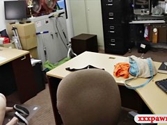 Beautiful chick in glasses gets banged in the backroom