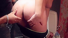 Berta in slut gets horny in a public toilet sex scene