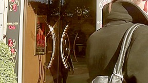 Berta in slut gets horny in a public toilet sex scene