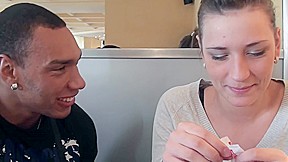 Berta in slut gets horny in a public toilet sex scene