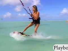 Big Tits Hot Babes Try Out Kite Surfing With The Profes