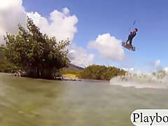 Big Tits Hot Babes Try Out Kite Surfing With The Profes