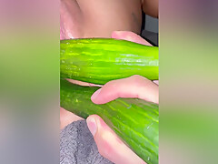Big Veggies In Pussy Double Anal Fucked And Oiled Fisted