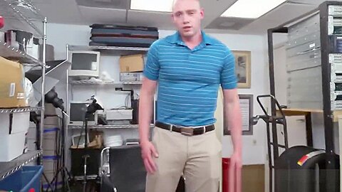 Big black cock for white guy asshole in office