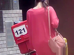 Bizarre asian whore pees in car park