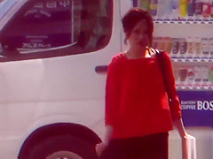 Bizarre asian whore pees in car park