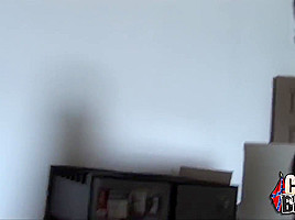 Black babe is sucking many cocks in a row and getting her face covered with cum