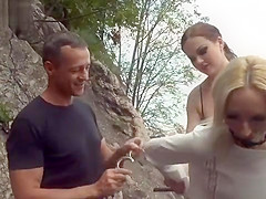 Blonde Euro slave whipped outdoor