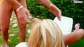 Blonde Milf Gets A Hard Fuck On The Garden To A Massive Pussy Cumshot
