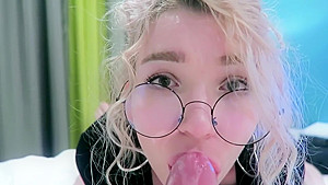 Blonde Nerdy teen 18+ with Glasses Sloppy Face Fuck