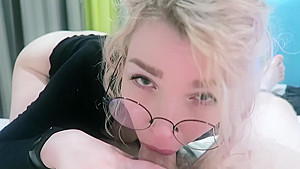 Blonde Nerdy teen 18+ with Glasses Sloppy Face Fuck