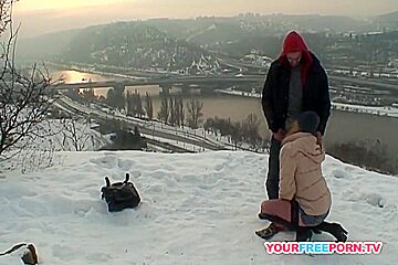 Blonde Wife Warms Strangers Cock In The Snow