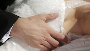 Blonde bride has sex in white lingerie