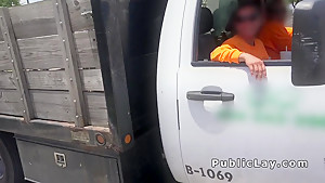 Blonde flashes tits to strangers in public