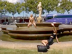 Blonde slave running in public streets