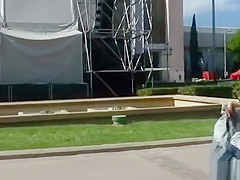 Blonde slave running in public streets