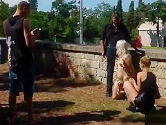 Blonde slave running in public streets