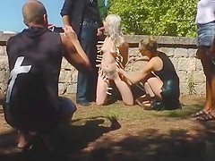 Blonde slave running in public streets