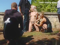 Blonde slave running in public streets